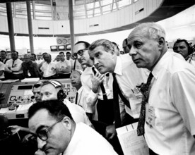 Wernher von Braun, George Müller, and Eberhard Rees during the launch of A-101 on May 28, 1964,