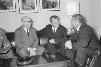 US Secretary of Defence Robert S. McNamara (right) meets in the Pentagon with Fritz Erler (left),