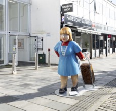 Beryl Cook 'Cheerful Shopper' figure woman shopper, Market Avenue, city centre of Plymouth, Devon,