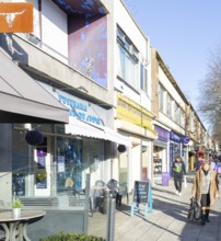 Shops and shoppers shopping street, Cornwall Street, city centre of Plymouth, Devon, England, UK