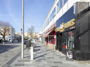 Shops and shoppers, Market Avenue, city centre of Plymouth, Devon, England, UK
