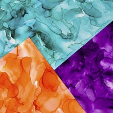 Abstract fluid art in blue, orange, and purple. Dynamic and vibrant, this artwork captures the flow