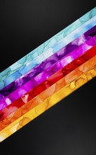 A striking abstract image featuring diagonal stripes in vibrant hues like blue, purple, red, and
