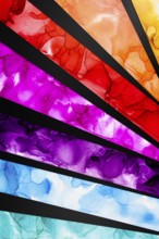 Diagonal layers of colorful ink create a dynamic abstract composition in paper. Vivid reds,