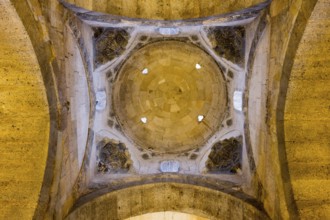 Detailed view of an artfully designed stone dome ceiling, Sultanhani caravanserai, on the former