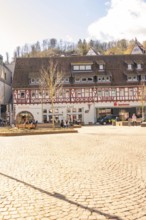 Welcoming old town with cobblestones, a café and sunshine, Calw, Calw district, Germany