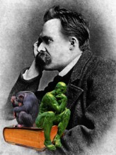 Symbolic picture, humor picture, thinker among himself, Friedrich Nietzsche, Rodin's thinker,