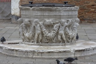 Old closed fountain in a square, Venice, Veneto, Italy