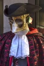 Venetian carnival costume in front of a shop, Venice, Veneto, Italy