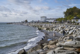 Large stones on the shore, behind the city harbor, Sassnitz, Rügen, island, Baltic Sea,