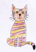 Naive illustration, child drawing of a cat, pet