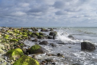 Boulders and surf on Gakower Ufer, Sassnitz, Jasmund National Park, Rügen, island, Baltic Sea,