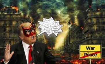Symbolic image, Mephisto Trump as peacemaker, Nobel Peace Prize demands, erratic peace talk,