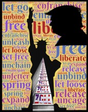 Symbolic image, Statue of Liberty and Trump in customs mania, Trump and Maga movement as a threat