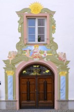 Entrance, portal, Maria Ward Gymnasium, Günzburg, Swabia, Bavaria, Germany
