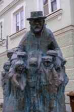 Janusz Korczak 1878 1942, with the children, 2003, memorial, bronze, Günzburg, Swabia, Bavaria,