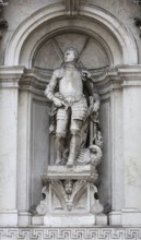 Statue of Saint George with the dragon in a niche, Venice, Veneto, Italy