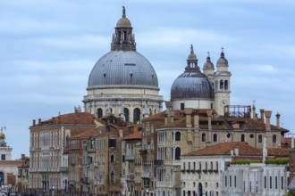 Santa Maria della Salute behind the Palazzi, Venice, Veneto, Italy