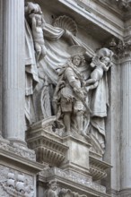 Secular sculptures at the Baroque church di Santa Maria del Giglio, built in 1681, Venice, Veneto,