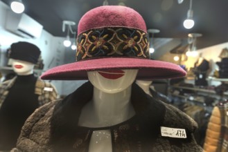 Lady's hat in a shop window, Venice, Veneto, Italy