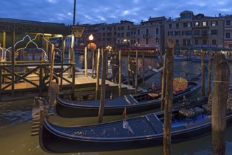 Dock for gondolas in the Grand Canal, Venice, Veneto, Italy