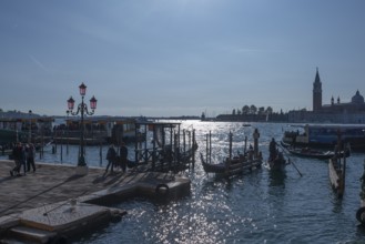 Boat docks for traghettos and gondolas, Venice, Veneto, Italy