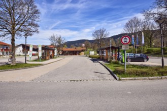 Inzell bus station, bus shelter, bus platform, traffic sign prohibition for motor vehicles and