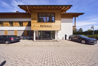 Town hall, commercial buildings, alpine buildings, modern architecture, building material wood,