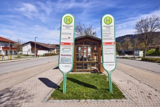 Inzell bus station, Regionalverkehr Oberbayern GmbH, bus stop sign, bus platform, general