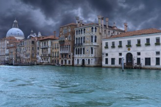 Palaces on the Grand Canal, in the back the dome of Santa Maria della Salute, Venice, Veneto, Italy
