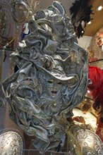 Shop window with an elaborate Venician carnival mask, Venice, Veneto, Italy