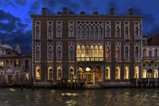 Palazzo Genovese on the Grand Canal at dusk, built in 1892, Dorsoduro district, Venice, Veneto,