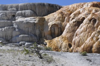 Impressive volcanic deposits with natural orange and white layers, Yellowstone National Park,