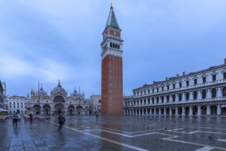 Empty St. Mark's Square with arcades of the Old Procuration, 16th century and St. Mark's Basilica