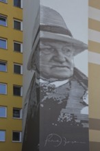 Mural Gerhart Hauptmann by Thomas Stolz 2018 playwright, writer, graffiti, street art, black and