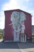 Mural The Elephant by CASE 2013, street art, graffiti, wall painting, elephant figure, child, boy,