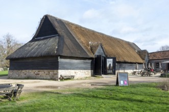 Thatched roof go the Great Barn, National Trust property, Avebury, Wiltshire, England, UK