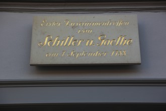 Sign at Schillerhaus in Rudolstadt, Saalfeld-Rudolstadt District, Thuringia, Germany