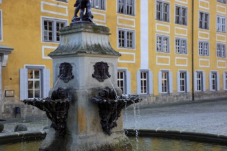 Fountain with lantern in the courtyard, Heidecksburg Castle, the former residence of the Princes of