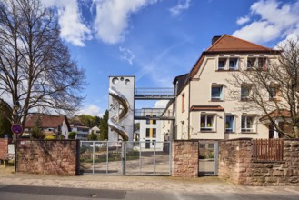 Catholic kindergarten St. Michael, slide, play equipment, commercial building, modern architecture,