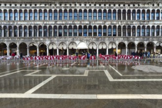 Empty St. Mark's Square when it rains, Venice, Veneto, Italy