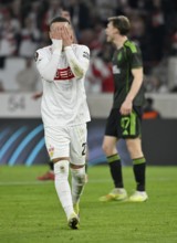 Badredine Bouanani VfB Stuttgart (27) disappoints Dane Murray Celtic Glasgow FC (47) Football UEFA