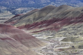Colourful, patterned hills with stripes of different colors show geological diversity, John Day