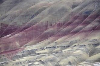 Close view of detailed, colorful striped hills with natural patterns, John Day Fossil Beds National