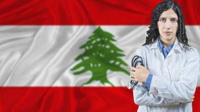 Lebanese national health system, Medical professional on Lebanon flag background