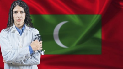 Maldivian national health system, Medical professional on Maldives flag background