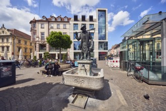Häckerbrunnen, fountain with bronze sculpture, sculptor Richard Rother, square, general