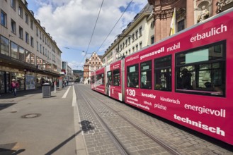 Tram, overhead lines, tram tracks, city center, pedestrian zone, general architecture, residential