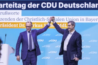 38th Federal Party Congress of the CDU of Germany in Stuttgart. Greetings from Markus Söder, party