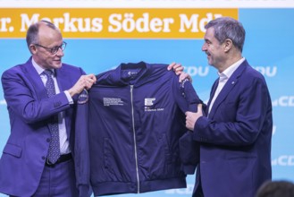 38th Federal Party Congress of the CDU of Germany in Stuttgart. Greetings from Markus Söder, party